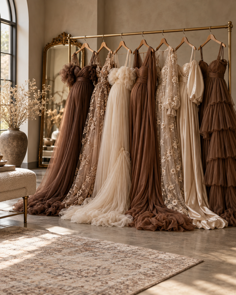 Neutral-toned maternity gowns from the TEMI JOHNSON client closet