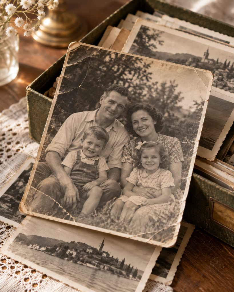 Vintage family photographs kept across generations